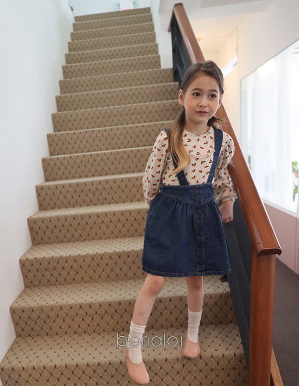 BONALOI - Korean Children Fashion - #Kfashion4kids - Vanilla Denim Suspender Skirt - 2
