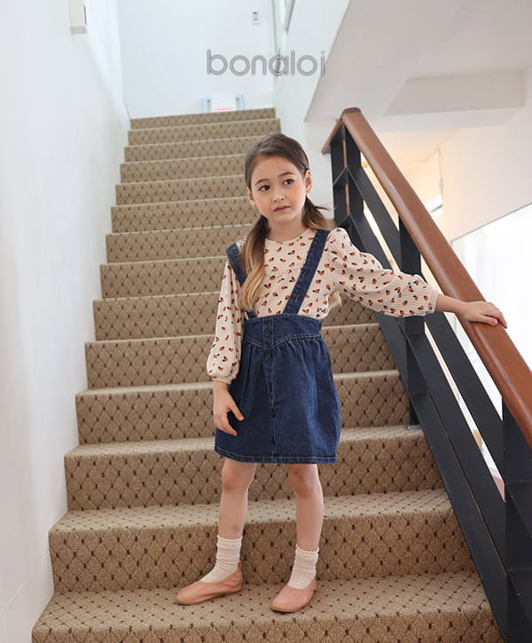 BONALOI - Korean Children Fashion - #Kfashion4kids - Vanilla Denim Suspender Skirt - 8