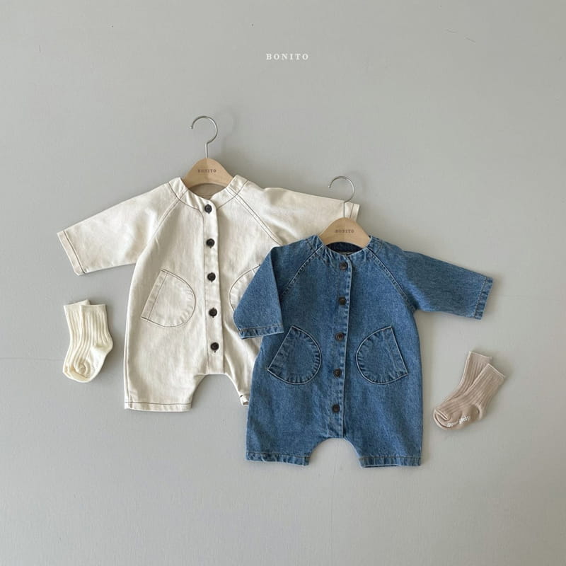 BONITO - Korean Children Fashion - #Kfashion4kids - Denim Two Pockets Bodysuit