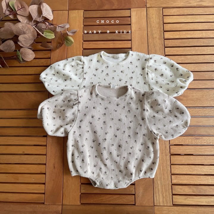 CHOCO-BEBE - Korean Children Fashion - #Kfashion4kids - Flower Shirring Waffle Bodysuit - 2