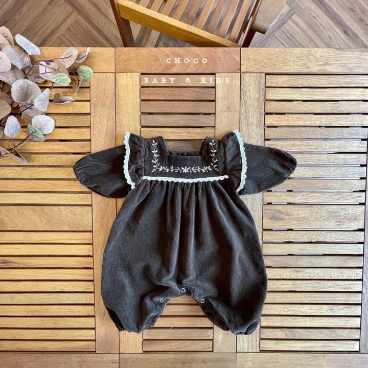 CHOCO-BEBE - Korean Children Fashion - #Kfashion4kids - Corduroy Frill Embroidery Bodysuit