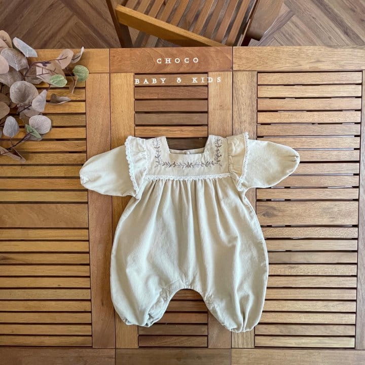 CHOCO-BEBE - Korean Children Fashion - #Kfashion4kids - Corduroy Frill Embroidery Bodysuit - 2