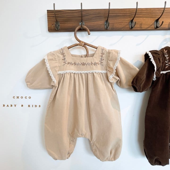 CHOCO-BEBE - Korean Children Fashion - #Kfashion4kids - Corduroy Frill Embroidery Bodysuit - 6