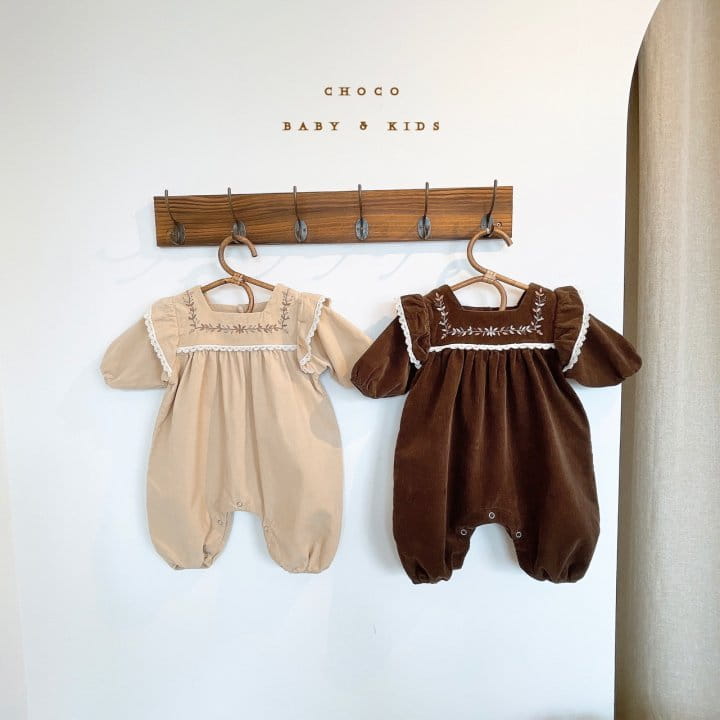 CHOCO-BEBE - Korean Children Fashion - #Kfashion4kids - Corduroy Frill Embroidery Bodysuit - 7