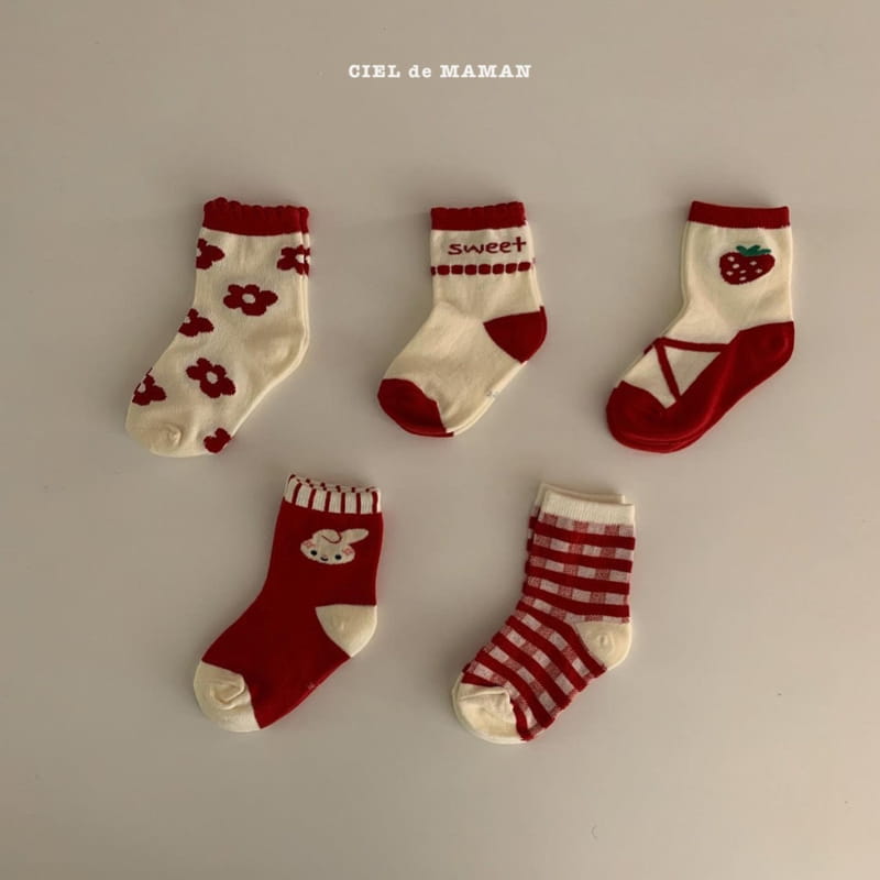 CIEL DE MAMAN - Korean Children Fashion - #Kfashion4kids - Red Socks [set of 5]