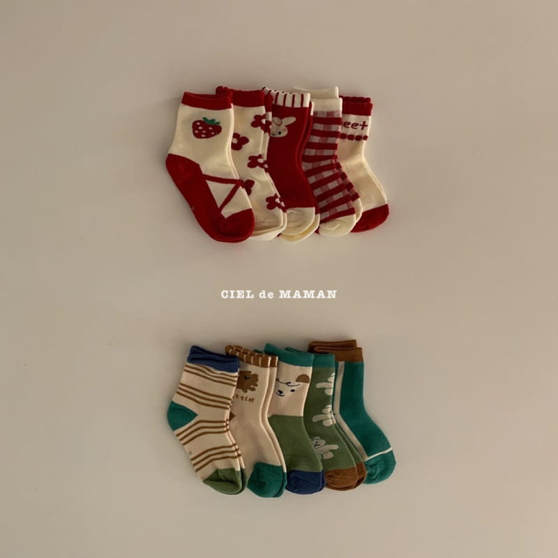 CIEL DE MAMAN - Korean Children Fashion - #Kfashion4kids - Red Socks [set of 5] - 5