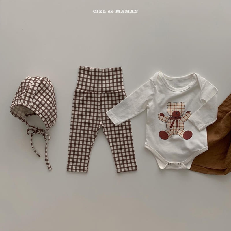 CIEL DE MAMAN - Korean Children Fashion - #Kfashion4kids - Check Bear Romper with Leggings & Hat