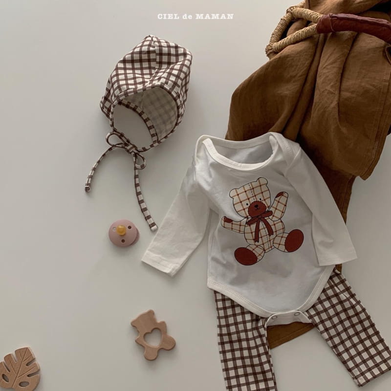 CIEL DE MAMAN - Korean Children Fashion - #Kfashion4kids - Check Bear Romper with Leggings & Hat - 2