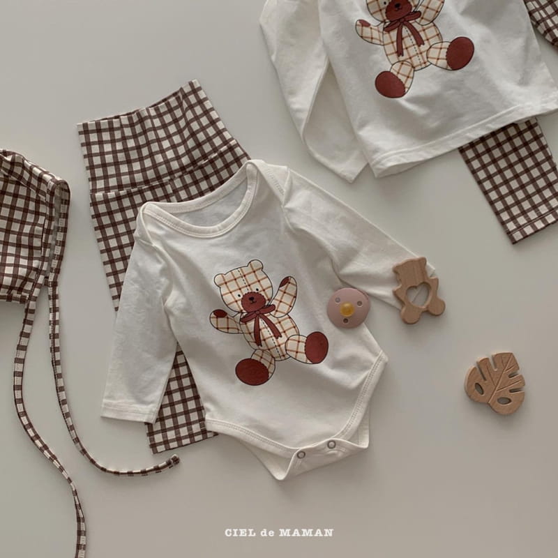 CIEL DE MAMAN - Korean Children Fashion - #Kfashion4kids - Check Bear Romper with Leggings & Hat - 4