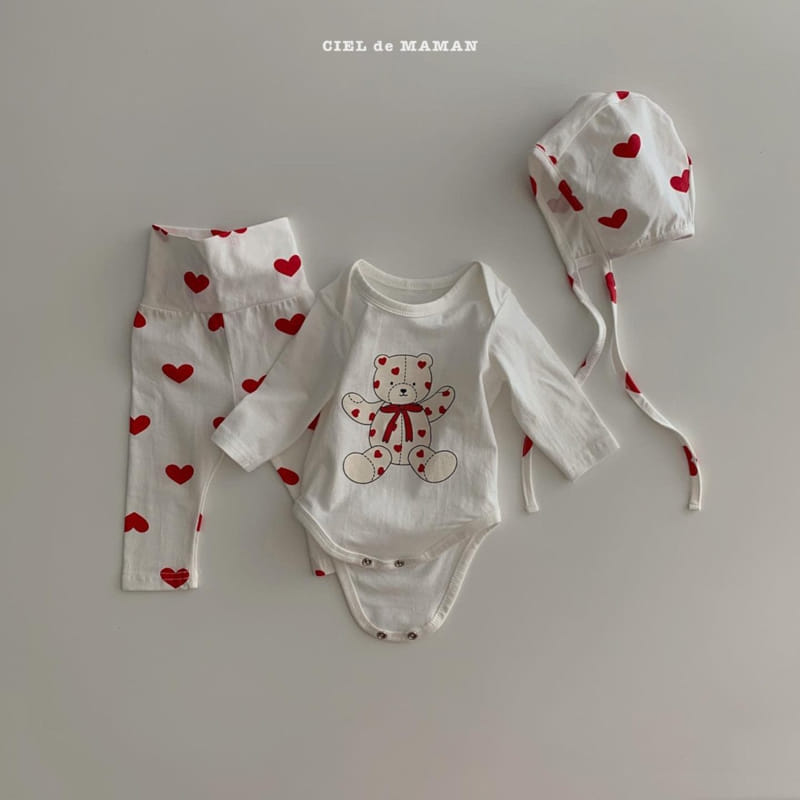 CIEL DE MAMAN - Korean Children Fashion - #Kfashion4kids - Heart Bear Romper with Leggings & Hat