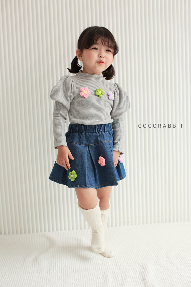 COCO RABBIT - Korean Children Fashion - #Kfashion4kids - Flower Rib Puff Tee - 12