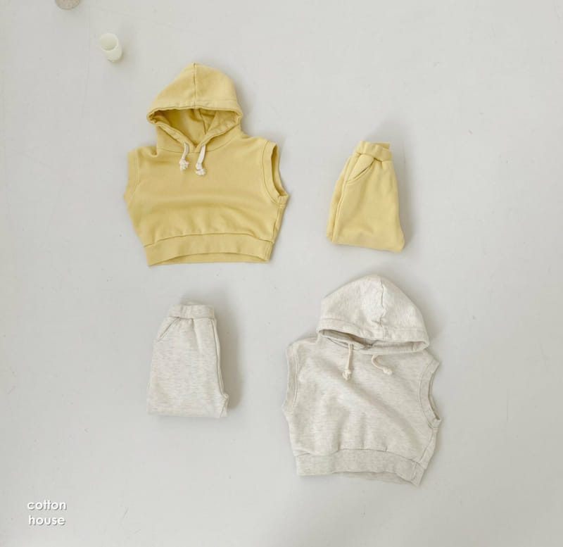 COTTON HOUSE - Korean Children Fashion - #Kfashion4kids - Hood Vest Top Bottom Set - 6