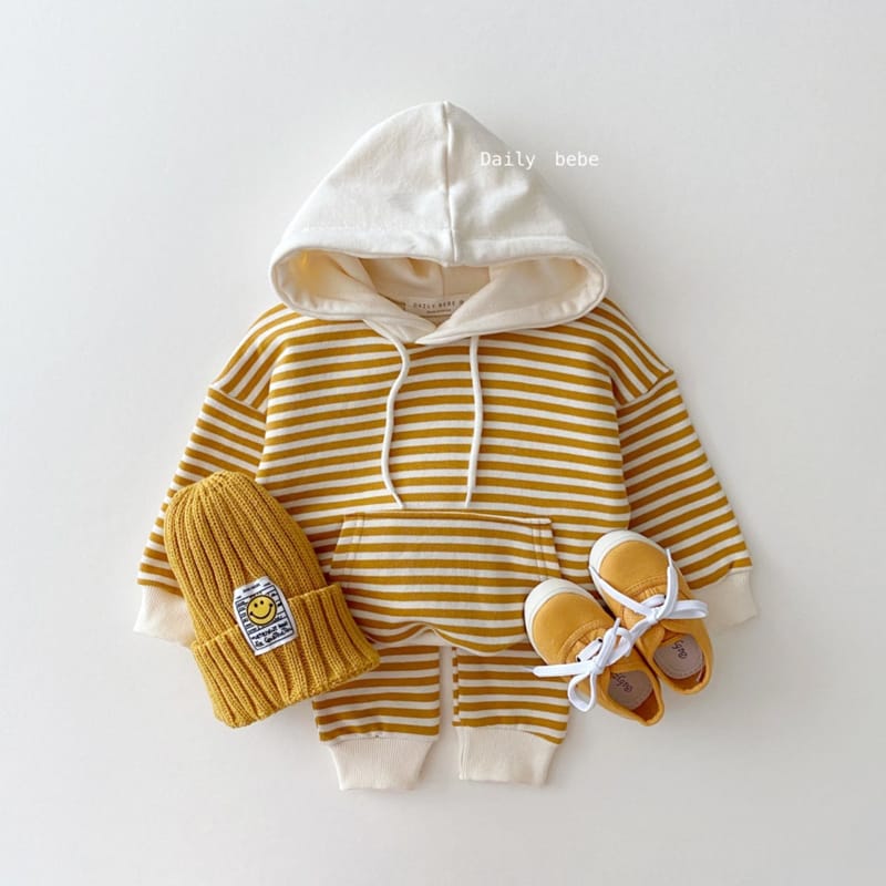 DAILY BEBE - Korean Children Fashion - #Kfashion4kids - Stripe Hood Top Bottom Set