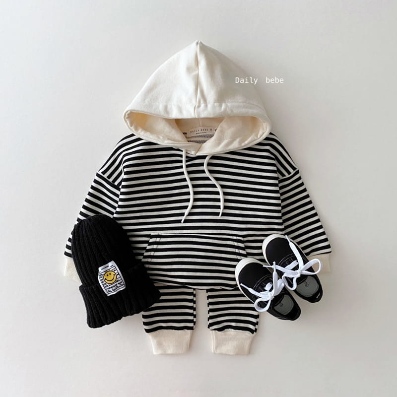DAILY BEBE - Korean Children Fashion - #Kfashion4kids - Stripe Hood Top Bottom Set - 2