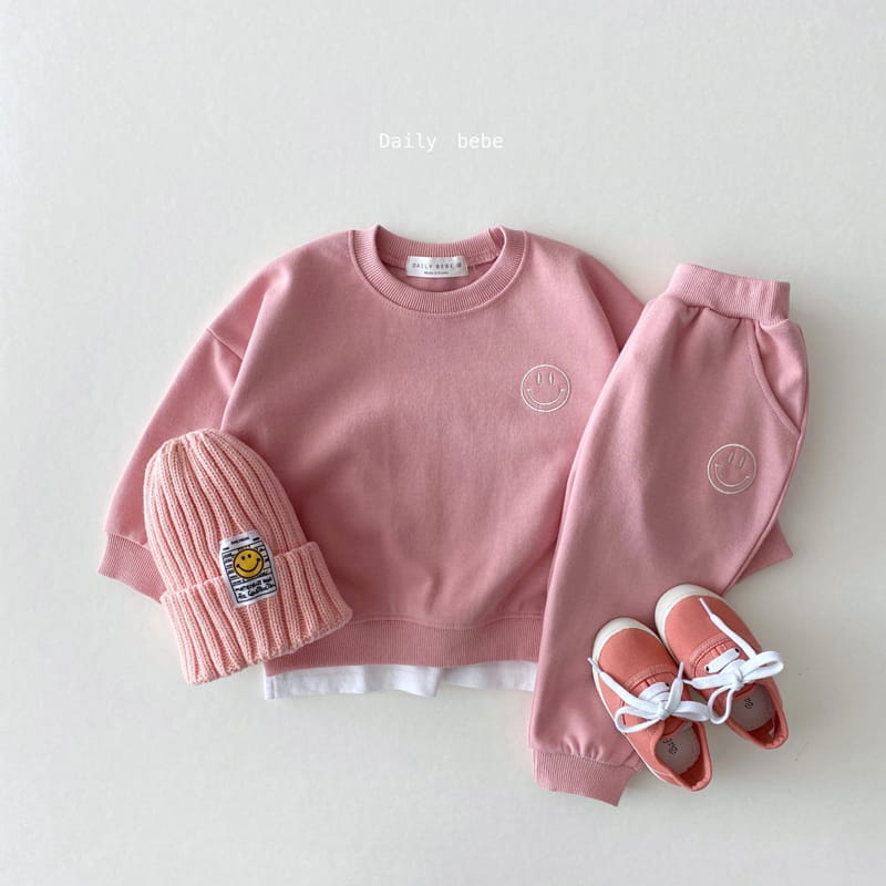 DAILY BEBE - Korean Children Fashion - #Kfashion4kids - Smile Embroidery Top Bottom Set - 2