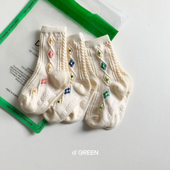 DIGREEN - Korean Children Fashion - #Kfashion4kids - Flower Socks Socks [set of 3] - 5