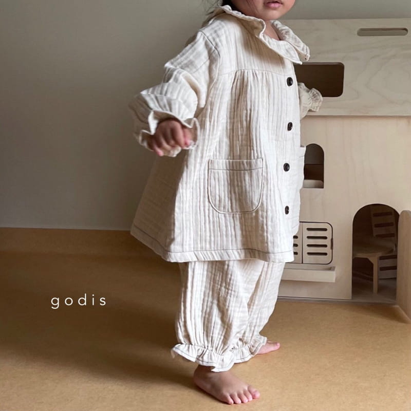GODIS - Korean Children Fashion - #Kfashion4kids - Ecru Beige Frill Loungewear - 4