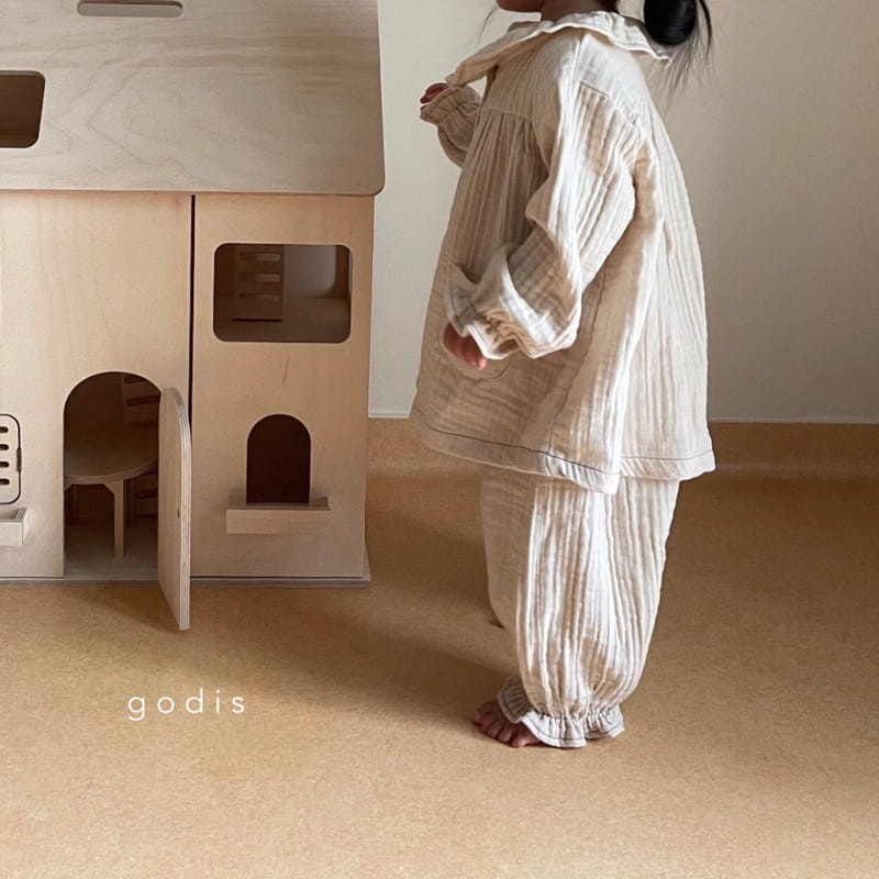 GODIS - Korean Children Fashion - #Kfashion4kids - Ecru Beige Frill Loungewear - 6