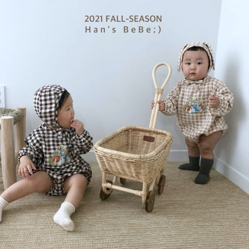 HAN'S - Korean Children Fashion - #Kfashion4kids - Check Rabbit Bodysuit with Bonnet - 10