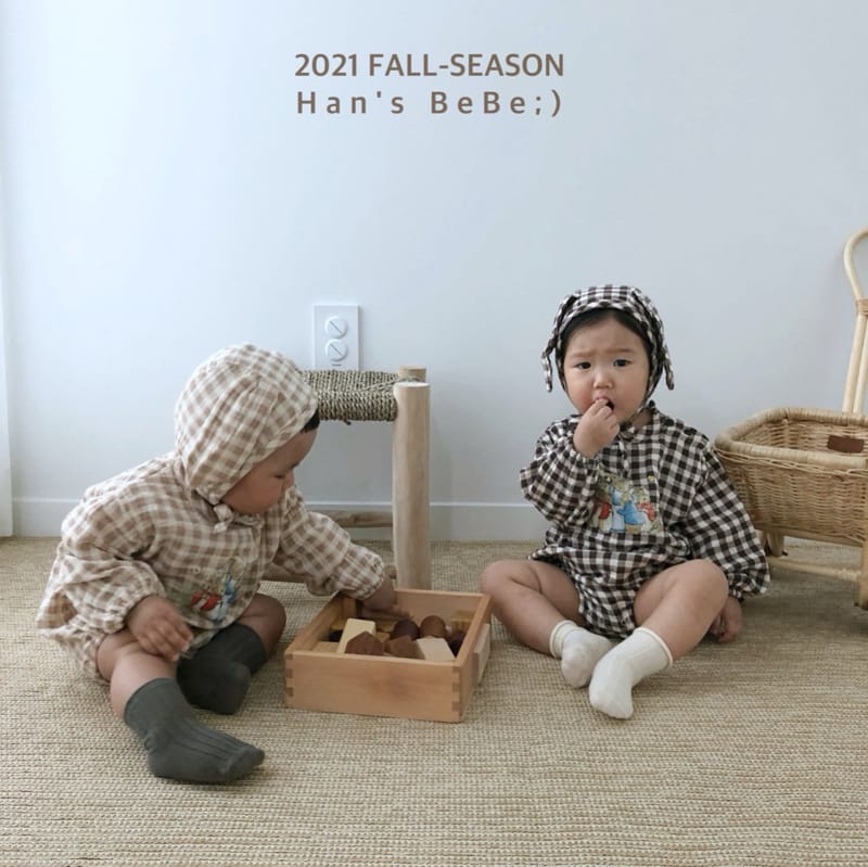 HAN'S - Korean Children Fashion - #Kfashion4kids - Check Rabbit Bodysuit with Bonnet - 11