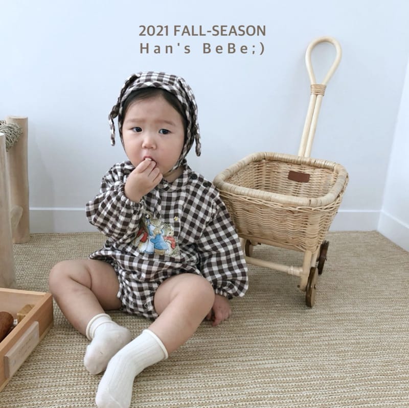 HAN'S - Korean Children Fashion - #Kfashion4kids - Check Rabbit Bodysuit with Bonnet - 12