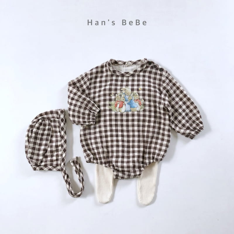 HAN'S - Korean Children Fashion - #Kfashion4kids - Check Rabbit Bodysuit with Bonnet - 2