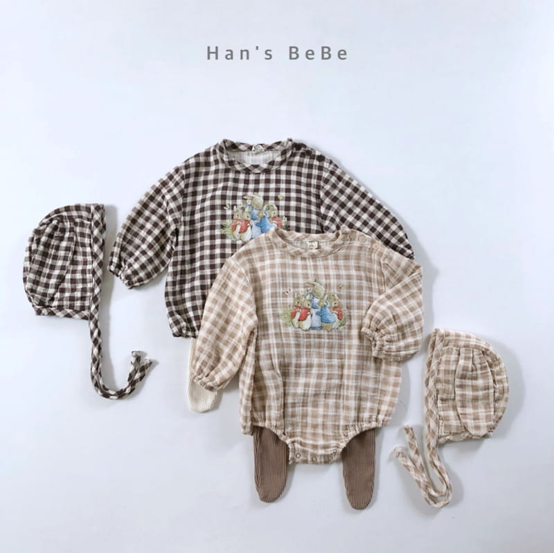 HAN'S - Korean Children Fashion - #Kfashion4kids - Check Rabbit Bodysuit with Bonnet - 3