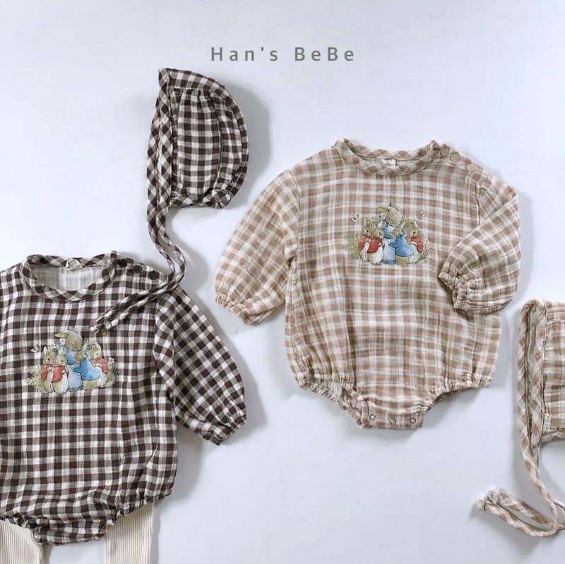HAN'S - Korean Children Fashion - #Kfashion4kids - Check Rabbit Bodysuit with Bonnet - 4