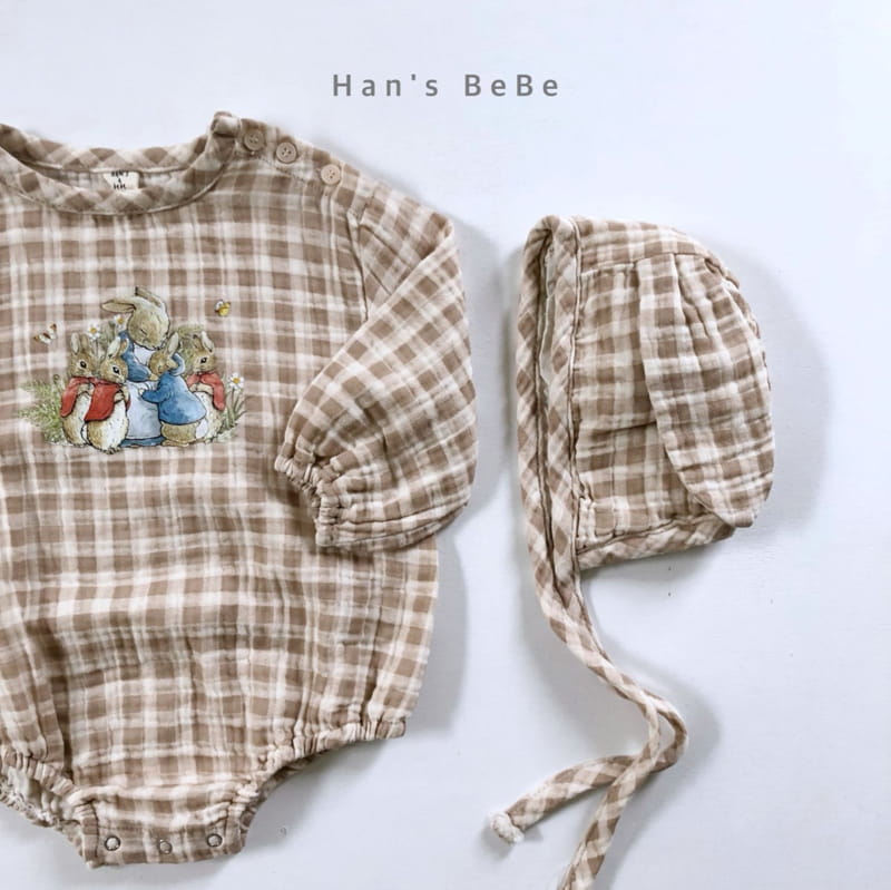 HAN'S - Korean Children Fashion - #Kfashion4kids - Check Rabbit Bodysuit with Bonnet - 5