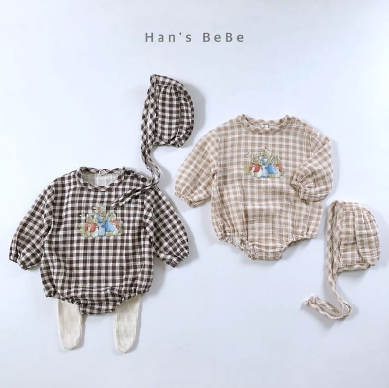 HAN'S - Korean Children Fashion - #Kfashion4kids - Check Rabbit Bodysuit with Bonnet - 6