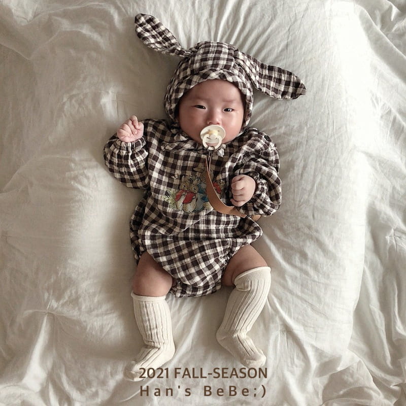 HAN'S - Korean Children Fashion - #Kfashion4kids - Check Rabbit Bodysuit with Bonnet - 7