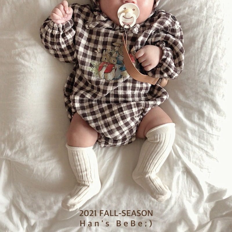 HAN'S - Korean Children Fashion - #Kfashion4kids - Check Rabbit Bodysuit with Bonnet - 8