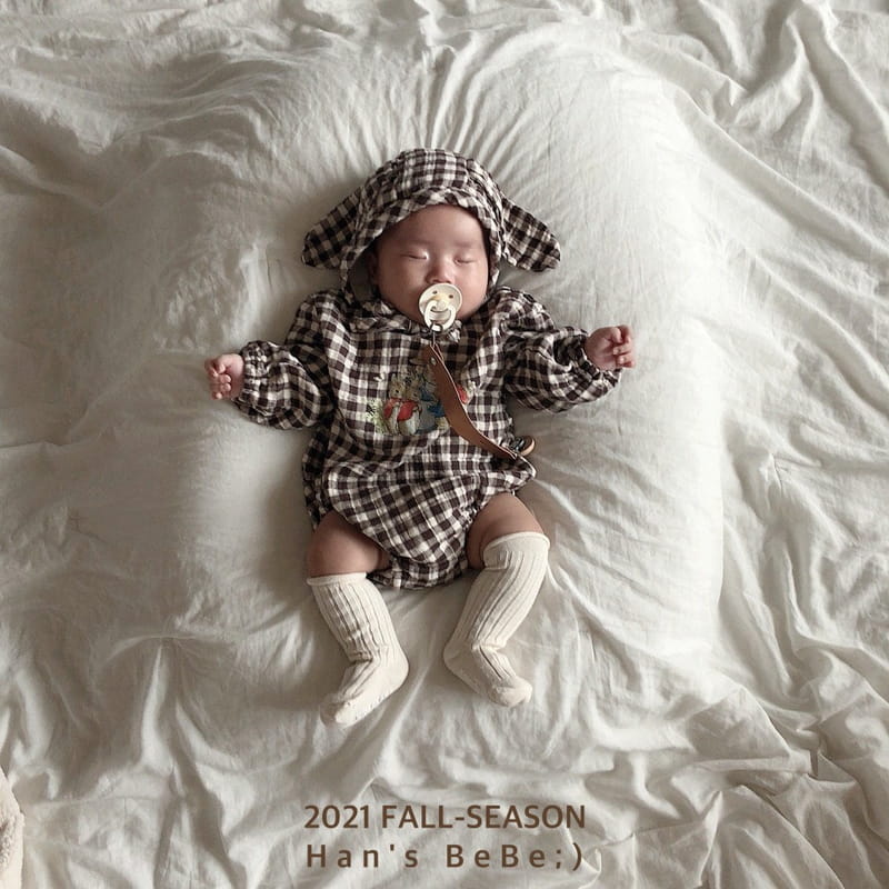 HAN'S - Korean Children Fashion - #Kfashion4kids - Check Rabbit Bodysuit with Bonnet - 9
