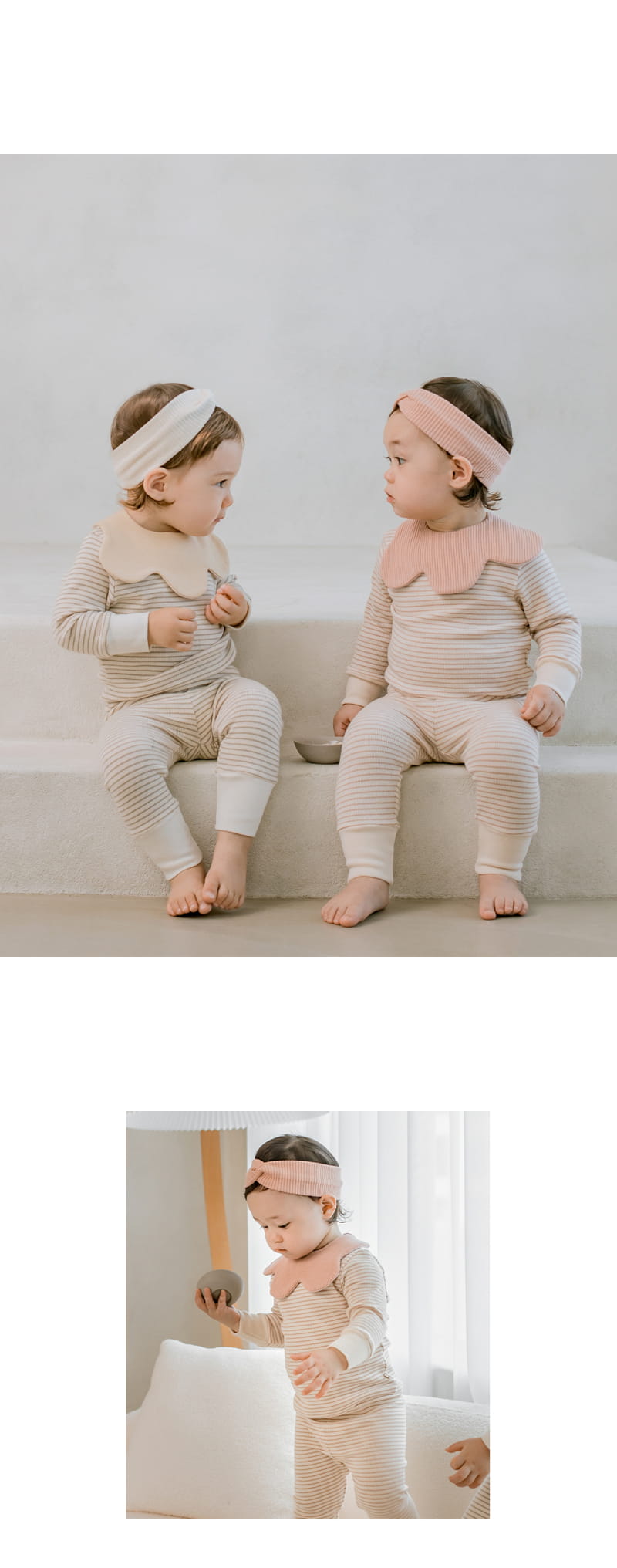 HAPPY PRINCE - Korean Children Fashion - #Kfashion4kids - Ray Ribbed Baby Loungewear Cream Mocha - 5