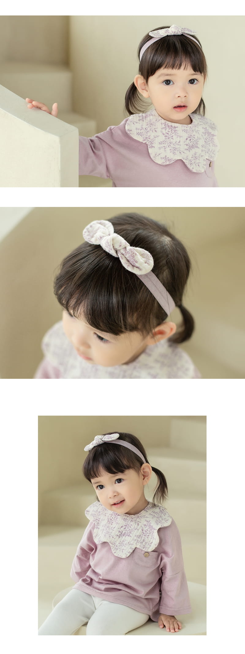 HAPPY PRINCE - Korean Children Fashion - #Kfashion4kids - Lilac Baby Bib + Hairband Set - 4