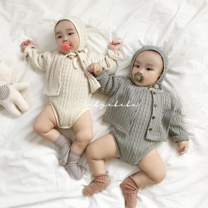 HI BYEBEBE - Korean Children Fashion - #Kfashion4kids - Twist Knit Cardigan Bodysuit Set