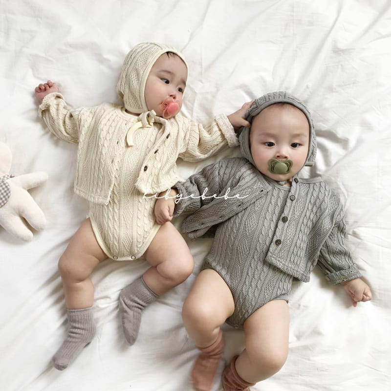 HI BYEBEBE - Korean Children Fashion - #Kfashion4kids - Twist Knit Cardigan Bodysuit Set - 2