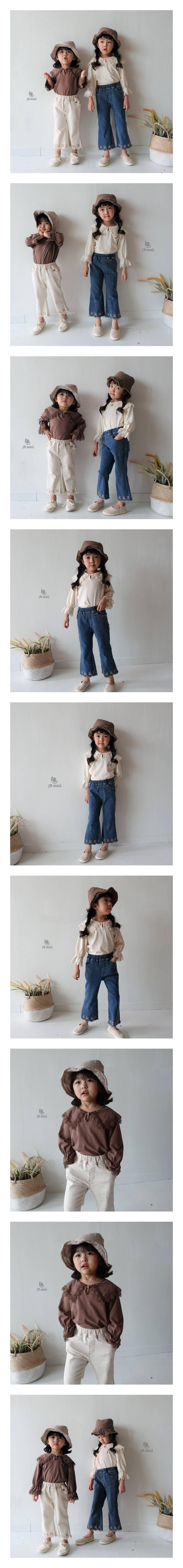 JM SNAIL - Korean Children Fashion - #Kfashion4kids - Wave Embroidery Span Denim Pants - Cream