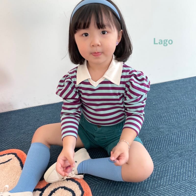 LAGO - Korean Children Fashion - #Kfashion4kids - Stripe Pleats Collar Tee - 6