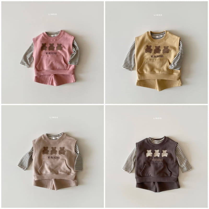LINDO - Korean Children Fashion - #Kfashion4kids - 3 Bears Vest Tee Shorts Set