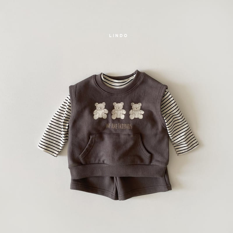 LINDO - Korean Children Fashion - #Kfashion4kids - 3 Bears Vest Tee Shorts Set - 2