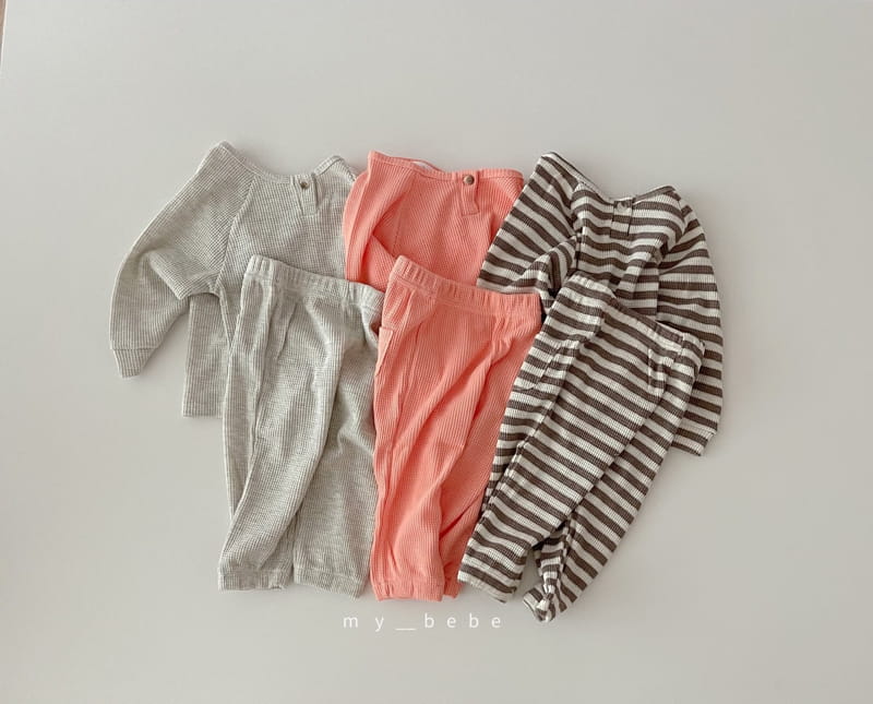 MY BEBE - Korean Children Fashion - #Kfashion4kids - Fall Waffle Top Bottom Set - 12
