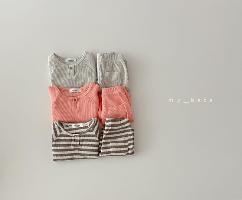 MY BEBE - Korean Children Fashion - #Kfashion4kids - Fall Waffle Top Bottom Set - 2