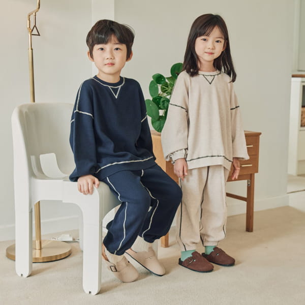 NRK - Korean Children Fashion - #Kfashion4kids - Waffle Odd Top Bottom Set