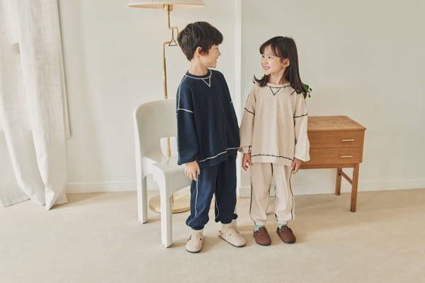 NRK - Korean Children Fashion - #Kfashion4kids - Waffle Odd Top Bottom Set - 6