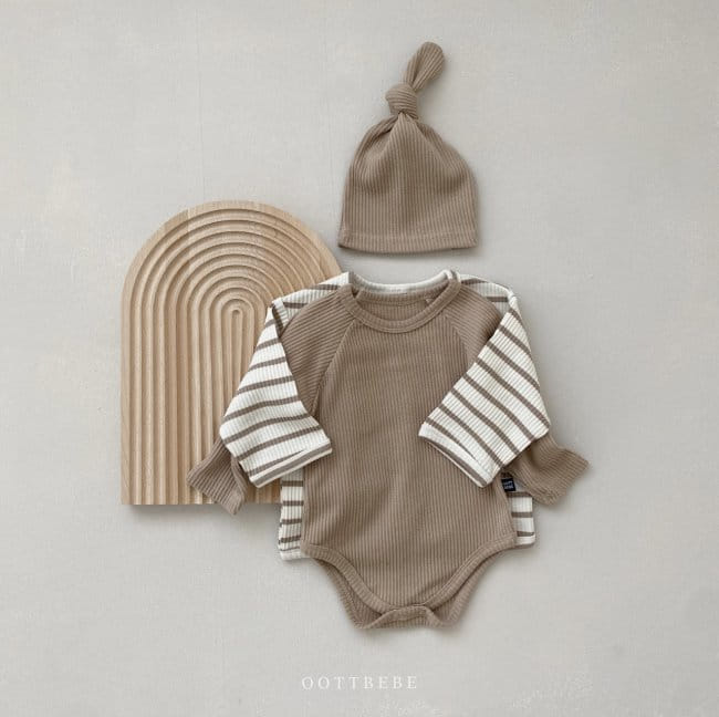 OOTT BEBE - Korean Children Fashion - #Kfashion4kids - Rib Bodysuit Cardigan Bonnet Set - 11