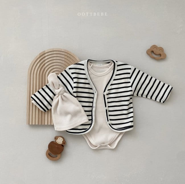 OOTT BEBE - Korean Children Fashion - #Kfashion4kids - Rib Bodysuit Cardigan Bonnet Set - 5