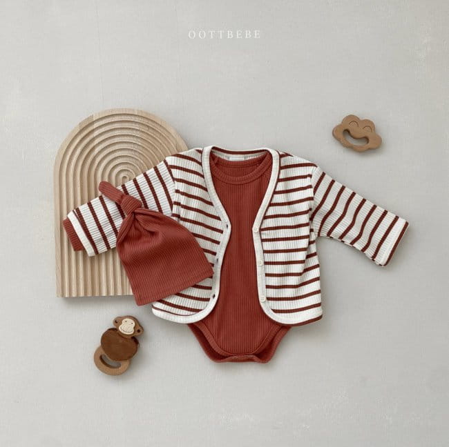 OOTT BEBE - Korean Children Fashion - #Kfashion4kids - Rib Bodysuit Cardigan Bonnet Set - 7