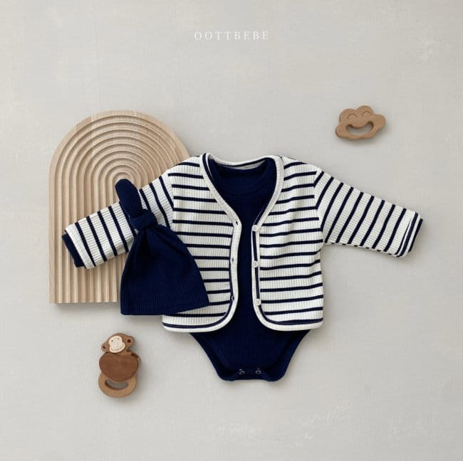 OOTT BEBE - Korean Children Fashion - #Kfashion4kids - Rib Bodysuit Cardigan Bonnet Set - 8