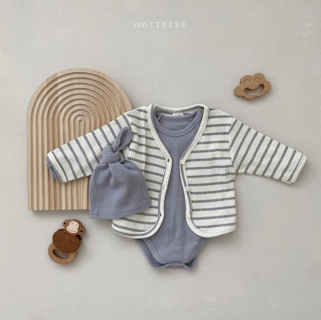 OOTT BEBE - Korean Children Fashion - #Kfashion4kids - Rib Bodysuit Cardigan Bonnet Set - 9